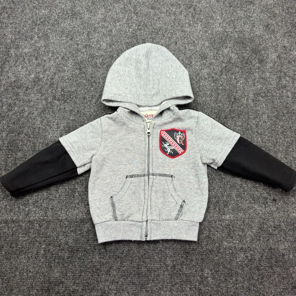 Carters Watch the Wear Gray Black Zip Up Hoodie Crest 6-9M 1811
